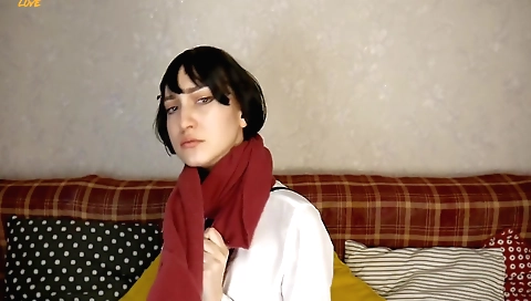 Amateur brunette sucking foot in her sexy stockings