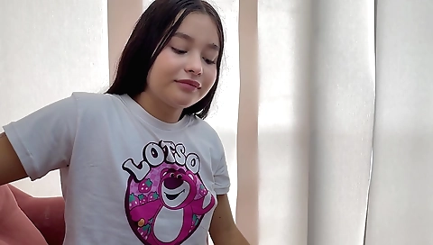 Brunette teen 18+ with round boobs getting to fuck with friend