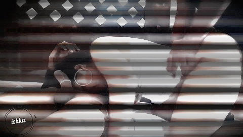 Karisma and her boyfriend are playing with a sexy brunette