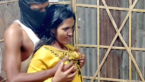 Indian brunette is with her husband and gets fucked