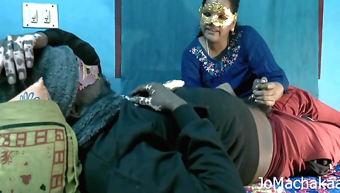 Hot brunette with beautiful tits does a hot handjob