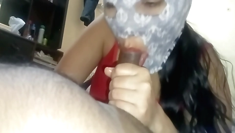 Busty brunette with big boobs gives a blowjob to stepbrother