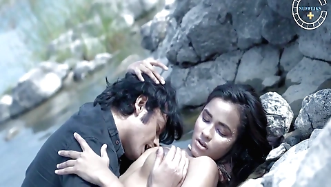 Sexy indian bikini brunette rides a huge dick in pool