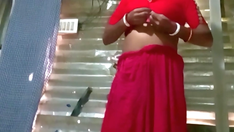 Handjob and handjob for an indian girl in a red dress