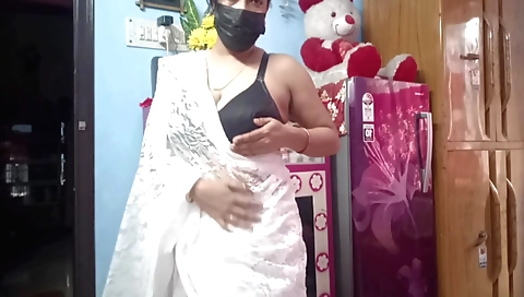 Mature stepmom with big tits plays with hairy pussy