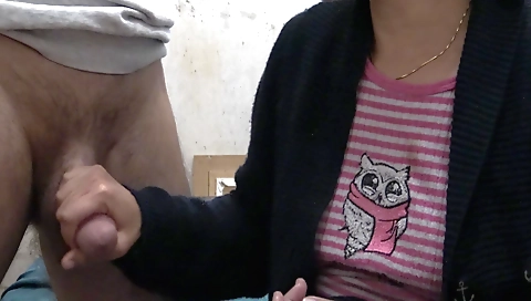 Sexy handjob and blowjob with a hot amateur stepmom